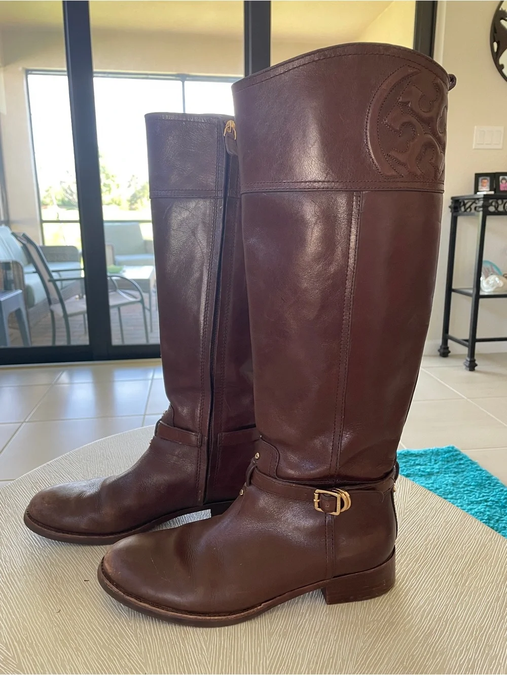 Tory Burch -Marlene-Dark Brown Leather Knee-High Riding Boots Size 9